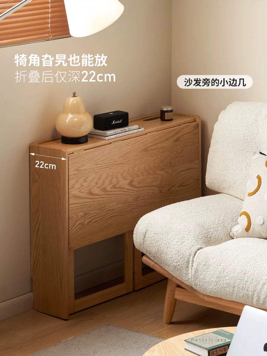 实木小户型餐桌储物北欧橡木书桌现代简约饭桌原木折叠桌